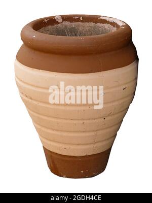 Vintage terracotta clay vase isolated on white background Stock Photo