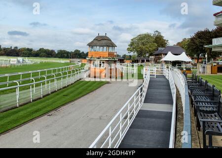 The York Racecourse's wooden tower, located just across from the Melrose Grandstand, Knavesmire Road, York, North Yorkshire, England, UK. Stock Photo