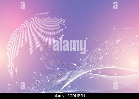 Geometric abstract background with connected lines and dots. Wave flow. Molecule and communication background. Graphic background for your design Stock Photo