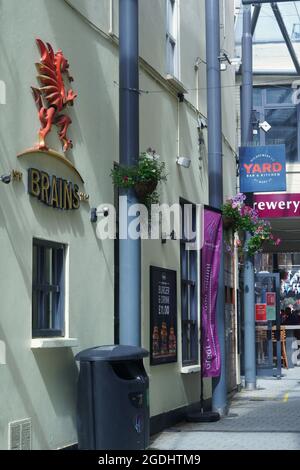 The Old Brewery Quarter is a modern mixed-use development in the centre of Cardiff, Wales, on the site of the original Brains Brewery. Stock Photo