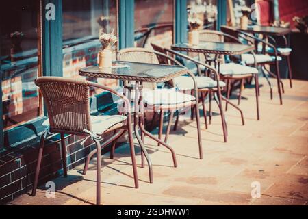 Moscow. Russia. July 31 2021. Interior of a summer street cafe in the city. Stock Photo