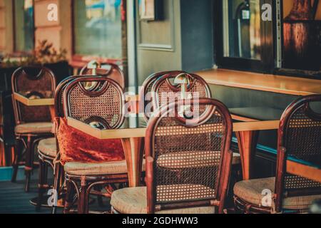 Moscow. Russia. July 31 2021. Interior of a summer street cafe in the city. Stock Photo