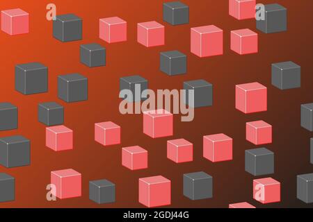 Black Red Cubes Seamless Pattern, 3D Illustration on Gradient Background Stock Vector
