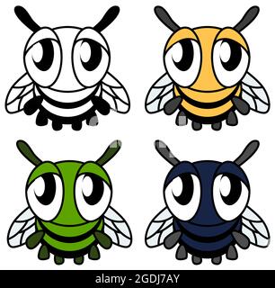 Sad fly cartoon design element set, isolated color vector, horizontal Stock Vector