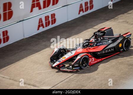 Berlin, Germany. 13th Aug, 2021. 23 Buemi Sébastien (swi), Nissan e.dams, Nissan IM02, action during the 2021 Berlin ePrix, 8th meeting of the 2020-21 Formula E World Championship, on the Tempelhof Airport Street Circuit from August 14 to 15, in Berlin, Germany - Photo Germain Hazard / DPPI Credit: DPPI Media/Alamy Live News Stock Photo