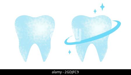Vector set emblems of tooth in retro style. Vector vintage icons of teeth. Stock Vector