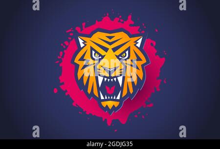Vector retro sport logo with head of a tiger. Vintage print for t-shirt of angry tiger with blood drops. Stock Vector