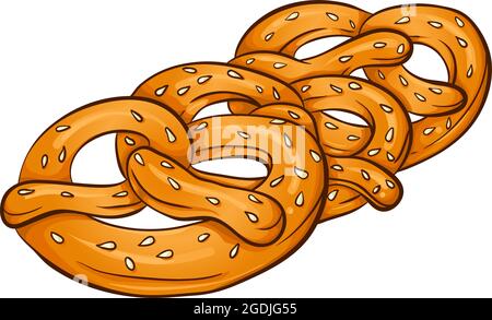 Three Pretzels with Sesame Stock Vector