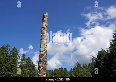 Sitka, Alaska. Totem poles at the Indian owned and operated Totem Heritage Center in Sitka. Stock Photo