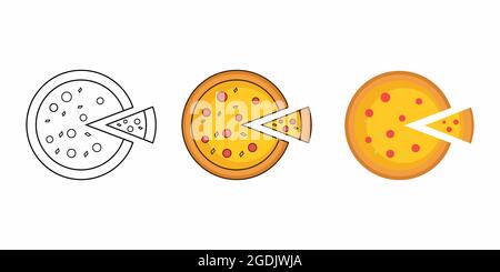 pizza and slices pizza illustration icon vector stock image with line and without line and pizza flat style Stock Vector