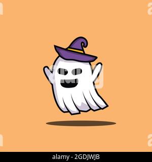 ghost with witch hat illustration vector image, ghost isolated design Stock Vector