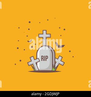 tombstone with cross and bat illustration vector image Stock Vector