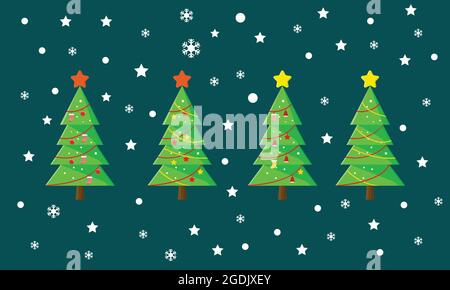 Set of Christmas pine trees with star snow circle ornament, Christmas decoration, pine vector, Christmas wallpaper Stock Vector