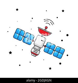 satellite flying in the space illustration, satellite isolated design Stock Vector
