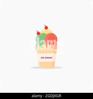 ice cream illustration flat design with colorful, ice cream vector, sweet food illustration Stock Vector