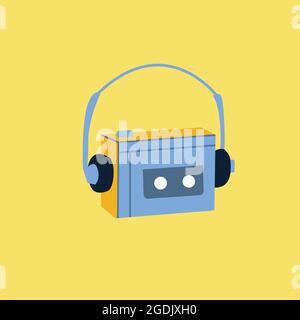 Old Fashioned audio player with headset, audio player illustration isolated with simple style Stock Vector