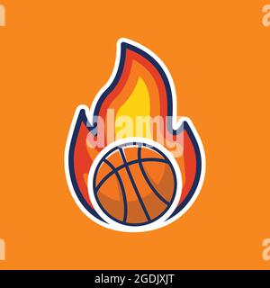 basketball covered in fire illustration, basketball icon, basketball sport logo Stock Vector