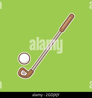 stick golf and golf ball illustration with simple shadow and line style, golf vector, golf isolated design, golf icon Stock Vector