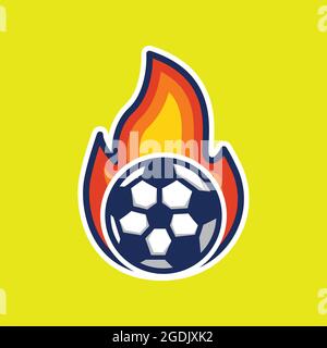 soccer ball covered in fire illustration simple style, football vector, soccer ball isolated design, football icon Stock Vector