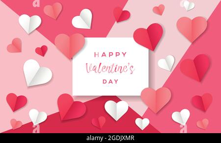 valentines day background, heart paper pink valentines, greeting card valentines day, poster valentines Stock Vector
