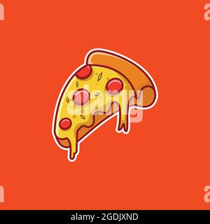 sliced pizza with sliced sausage and melted cheese fall down illustration, sliced pizza vector, pizza icon, pizza isolated design Stock Vector