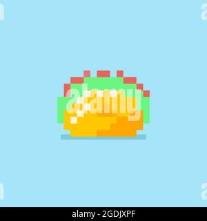 taco illustration with the pixel art style, taco pixel design, taco isolated design Stock Vector