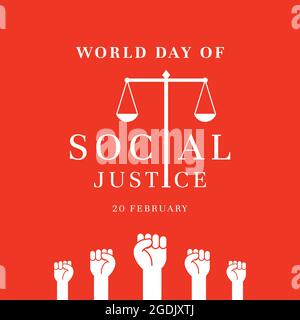world day of social justice poster vector illustration on a red background Stock Vector