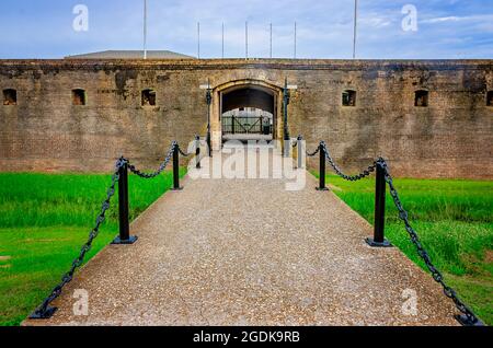 The Fort Gaines entrance is pictured looking toward the sally port, Aug. 12, 2021, in Dauphin Island, Alabama. Stock Photo