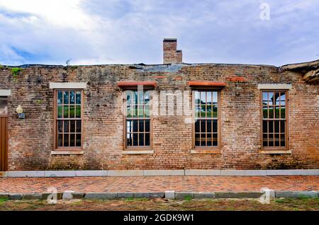 The officers’ quarters are pictured from the kitchen courtyard at Fort Gaines, Aug. 12, 2021, in Dauphin Island, Alabama. Stock Photo