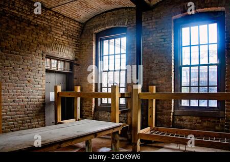 Beds are arranged in the officers’ quarters at Fort Gaines, Aug. 12, 2021, in Dauphin Island, Alabama. Stock Photo