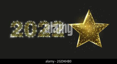 Wireframe star, low poly style. Success, win symbol concept. Abstract modern 3d vector illustration on dark blue background. Stock Vector