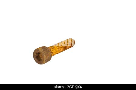 Old and rusty socket head screws are placed on a white background. Clipping path. Stock Photo