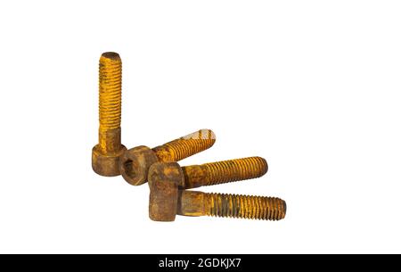 Old and rusty socket head screws stacked together on white background. Clipping path. Stock Photo