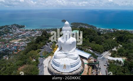 aerial photography Phuket big Buddha in sunny day Phuket Big Buddha is ...