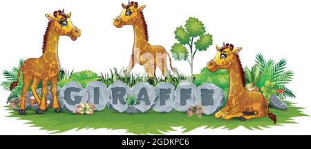 Giraffe cartoon are enjoy the garden Stock Vector