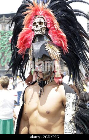 Aztec Ritual Impersonators Mexico City, Mexico . 13th Aug, 2021. Portrait of a person, disguised ...