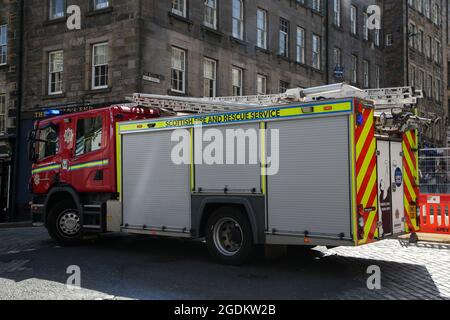 Edninburgh, UK. 13th Aug, 2021. Scottish Fire and Rescue Service attends an emergency in Edinburgh, Scotland. (Credit Image: © Dinendra Haria/SOPA Images via ZUMA Press Wire) Credit: ZUMA Press, Inc./Alamy Live News Stock Photo