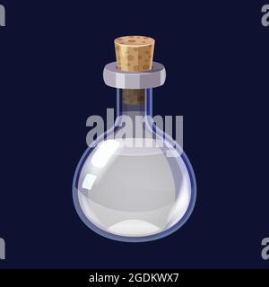 Bottle with liquid white potion magic elixir game icon GUI. Vector illstration for app games user interface Stock Vector