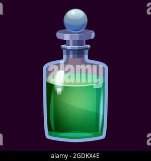 Bottle liquid potion magic elixir colorful . Game icon GUI for app games user interface. Vector illstration isolated cartoon style Stock Vector
