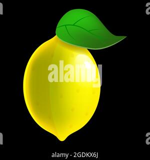 Lemon fruit whole sour fresh organic, yellow peel. Vector illustration symbol icon cartoon Stock Vector