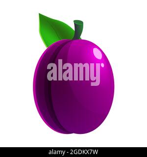 Ripe plum fruit whole fresh organic, purple color, icon. Vector illustration symbol icon cartoon Stock Vector