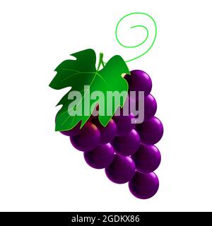 Grapes ripe, branch whole fresh organic, black color, icon. Vector illustration symbol icon cartoon Stock Vector