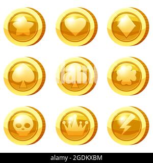 Set of Golden Coins for game apps. Gold icons star, heart, numbers ...