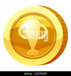 Gold Medal Coin Goblet symbol. Golden token for games, user interface asset element. Vector illustration Stock Vector