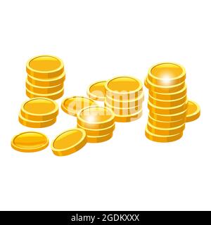 Gold Coins stack. Piles of golden money icon stacked in stacks, financial currencies stocks. Vector cartoon style illustration Stock Vector
