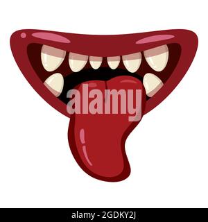 Monster mouth creepy and scary. Funny jaws teeths tongue creatures expression monster horror. Vector isolated illustration cartoon style Stock Vector