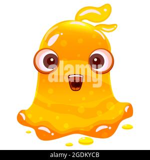 Slime jelli monster character, liquid yellow creature. Funny cute cartoon vector illustration Stock Vector