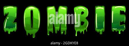 Zombie text logo design green slime styled Halloween scary effect letters. Vector isolated illustration Stock Vector