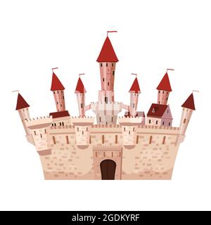 Princess Castle is a fairy tale architecture of the Middle Ages Europe, residence. Vector, illustration, cartoon style, isolated. Stock Vector
