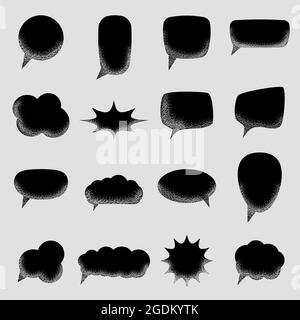 Set of empty speech bubbles black with with noise sand texture trendy. Vector illustration isolated Stock Vector
